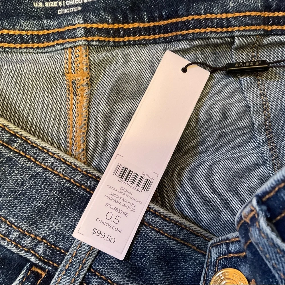 Chico’s Denim Pintuck Crop with High Cuff Jeans - NWT - Size 6 - Picture 8 of 13